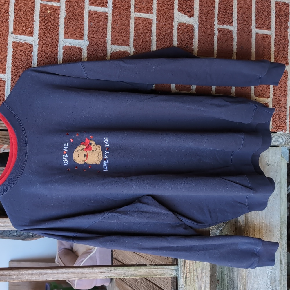 MCCC energy Vintage Grandma Double Collar Love Me Love My Dog Sweatshirt 2X Blue
